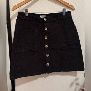 Kensie Black Corduroy Mini Skirt with Button Detail
